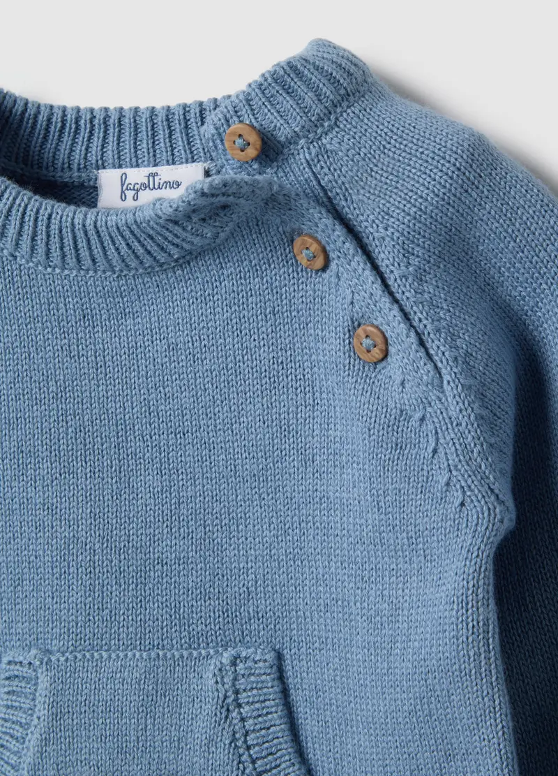 Pullover In Puro Cotone Blu Da Neonato Regular Fit Con Tasca, Blu miniatura 3