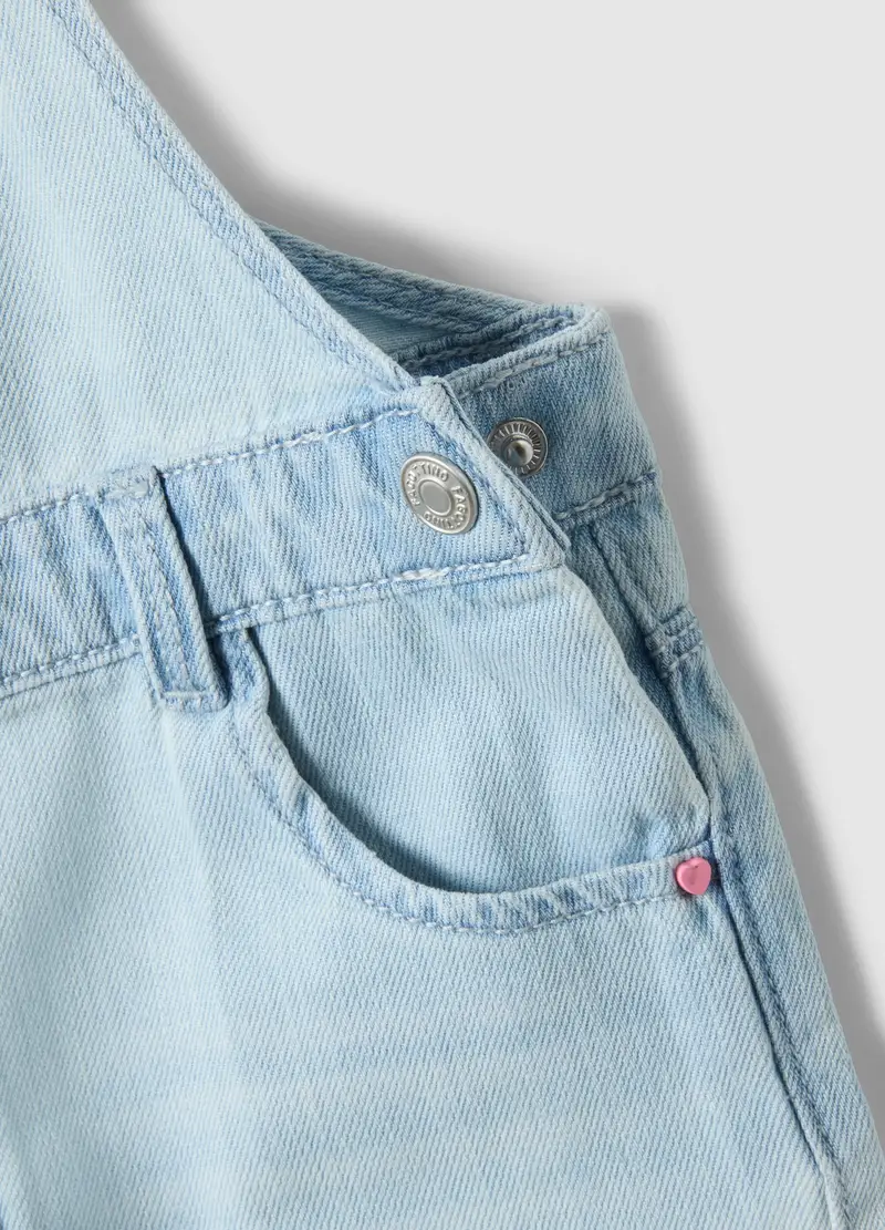 Salopette Corta In Misto Cotone Denim Azzurra Da Bimba Regular Fit, Bambina, Azzurro miniatura 3