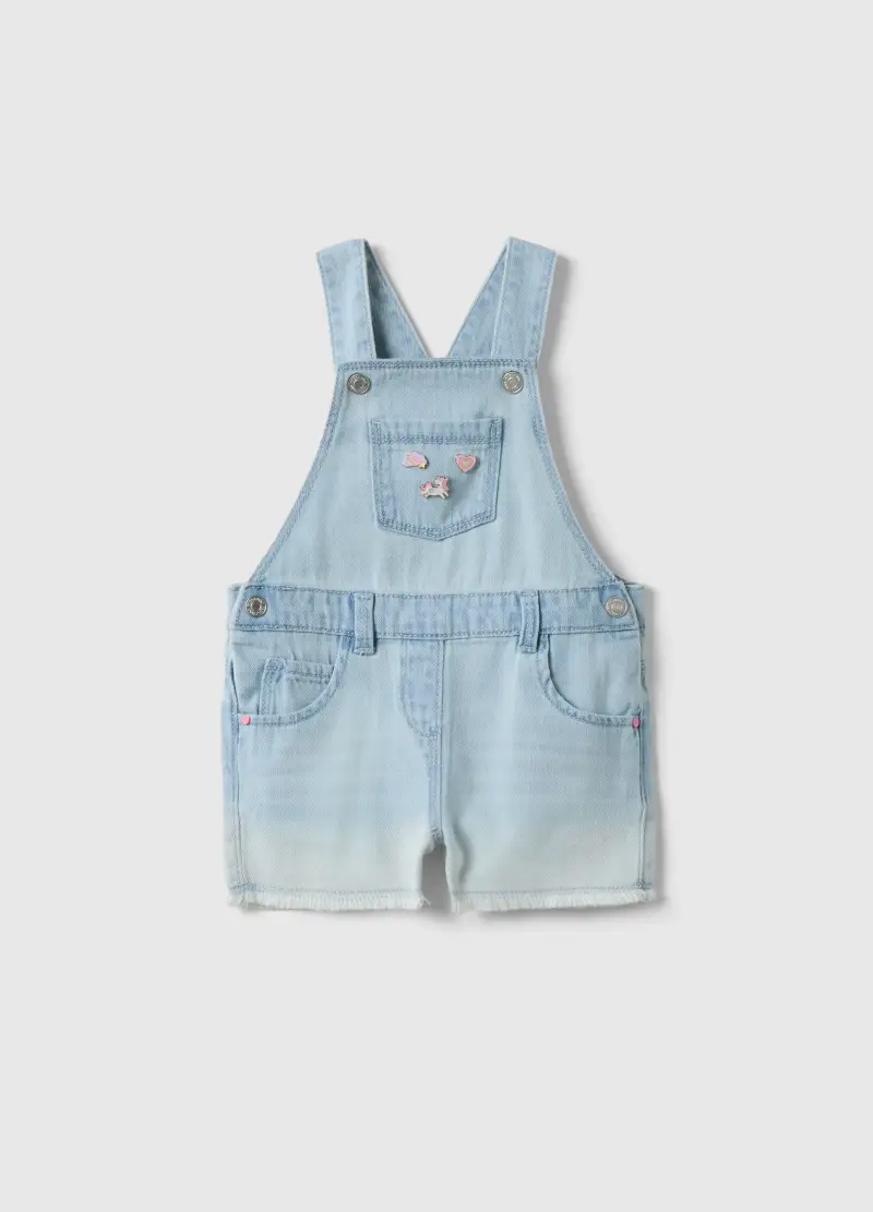 Salopette Corta In Misto Cotone Denim Azzurra Da Bimba Regular Fit, Bambina, Azzurro