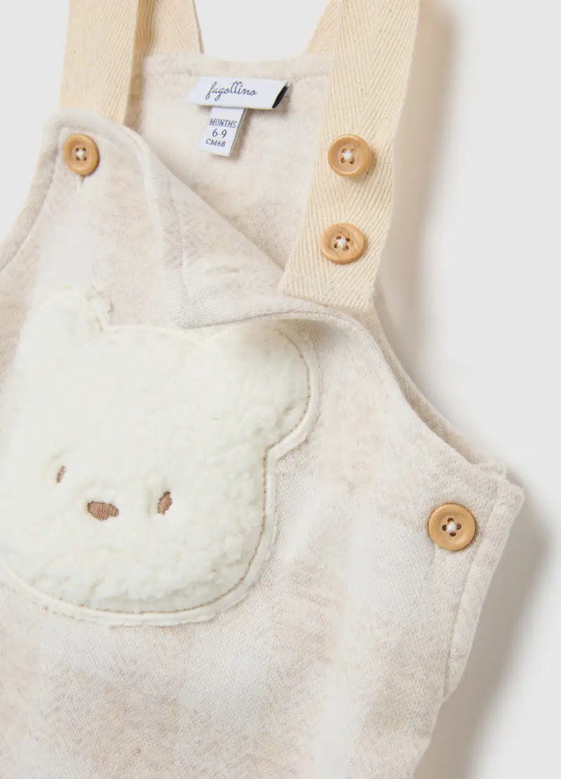 Salopette Da Neonato In Cotone Multicolor Con Orsetto, Multicolor miniatura 3