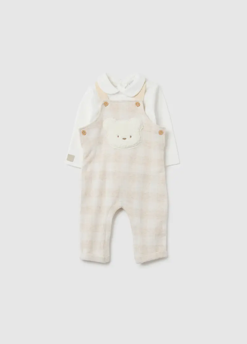 Salopette Da Neonato In Cotone Multicolor Con Orsetto, Multicolor