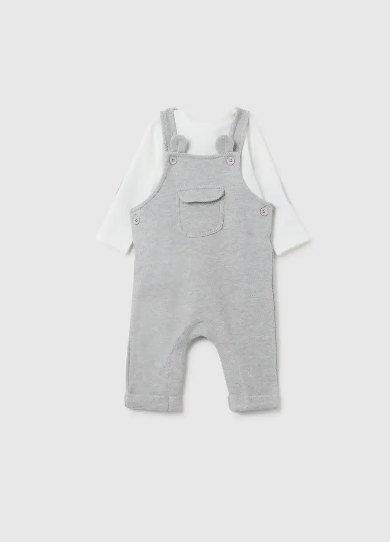 Salopette Da Neonato In Felpa Grigia, Grigio