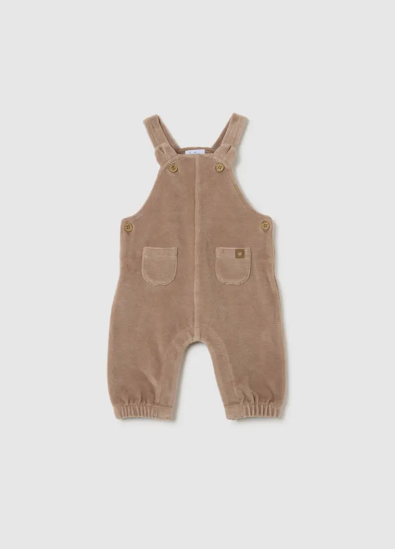 Salopette Da Neonato In Misto Cotone Elasticizzato Beige, Marrone