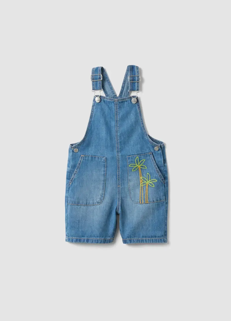 Salopette Denim Blu In Misto Cotone Regular Fit Da Bimbo Con Ricamo, Bambino, Blu