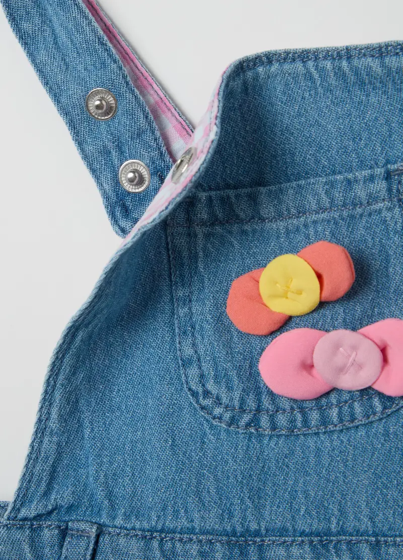 FAGOTTINO, Salopette In Denim Con Applicazione Fiocchi, Bambina, Denim, Taglia: 18-24 miniatura 3