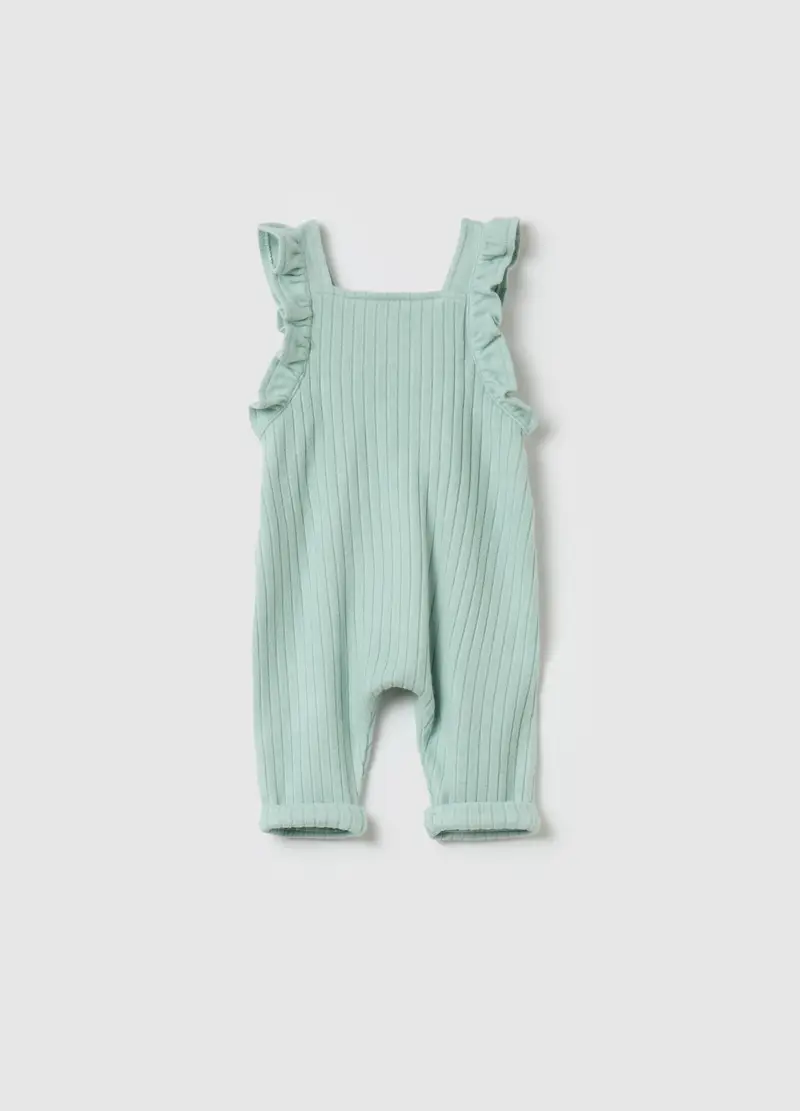 Salopette In Maglia A Coste Con Rouche, Neonata, Verde