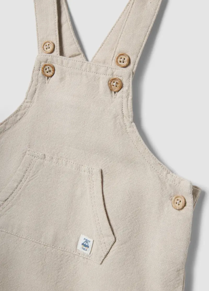Salopette In Misto Cotone E Lino Beige Da Neonato Regular Fit, Beige miniatura 3