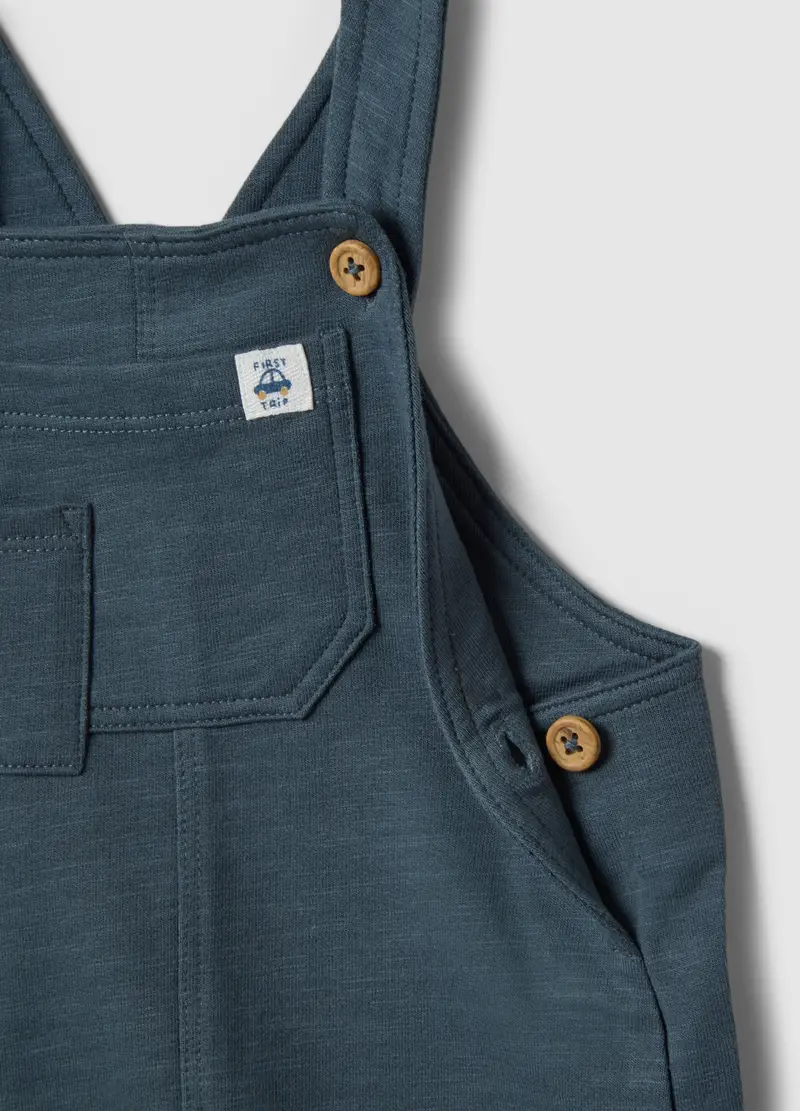 Salopette In Puro Cotone Blu Da Neonato Regular Fit, Blu miniatura 3
