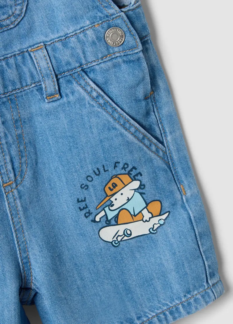 Salopette In Puro Cotone Denim Azzurro Da Bimbo Regular Fit, Bambino, Denim miniatura 3