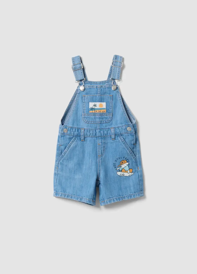 Salopette In Puro Cotone Denim Azzurro Da Bimbo Regular Fit, Bambino, Denim