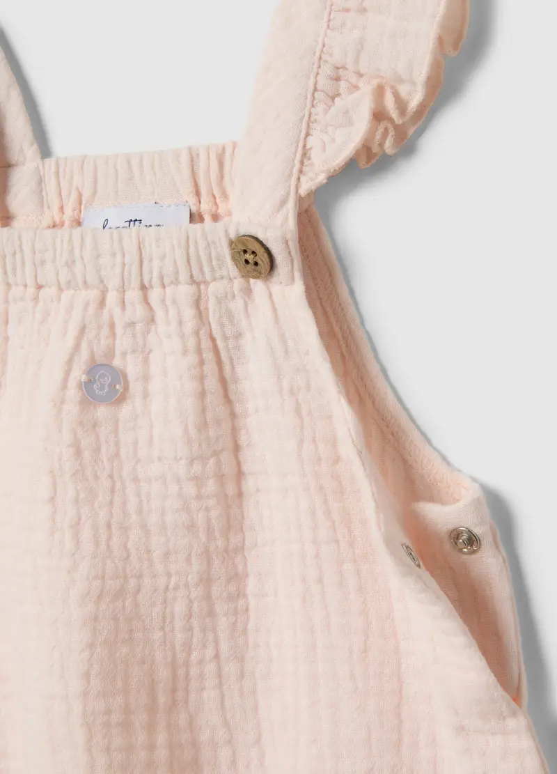Salopette In Puro Cotone Rosa Da Neonata Relaxed Fit Con Ruches, Rosa miniatura 3