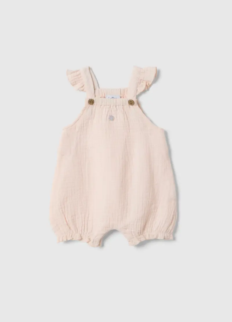 Salopette In Puro Cotone Rosa Da Neonata Relaxed Fit Con Ruches, Rosa