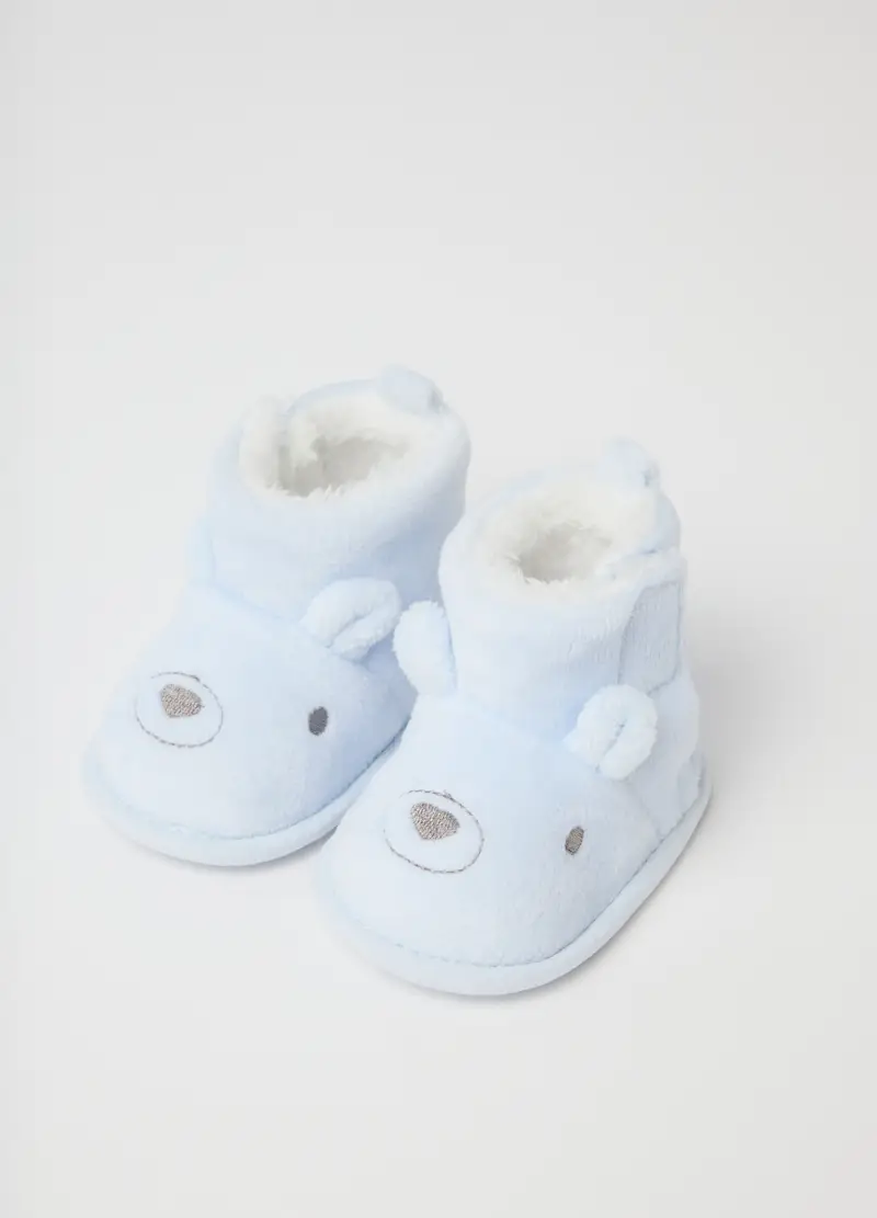 Scarpine Azzurre In Misto Materiali, Neonato, Azzurro miniatura 2