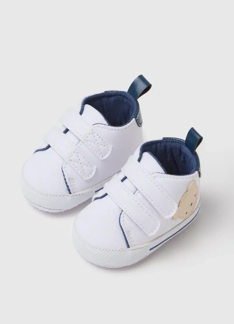 Fagottino Scarpe Bianche Da Neonato In Tela miniatura 3