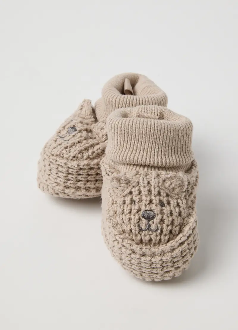 Scarpine Da Neonato In Puro Cotone Beige, Unisex, Beige miniatura 3