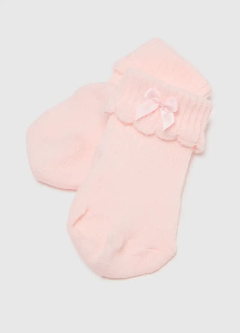 Scarpine In Misto Cotone Elasticizzato Rosa Da Neonata Con Fiocchetto, Rosa, U miniatura 2