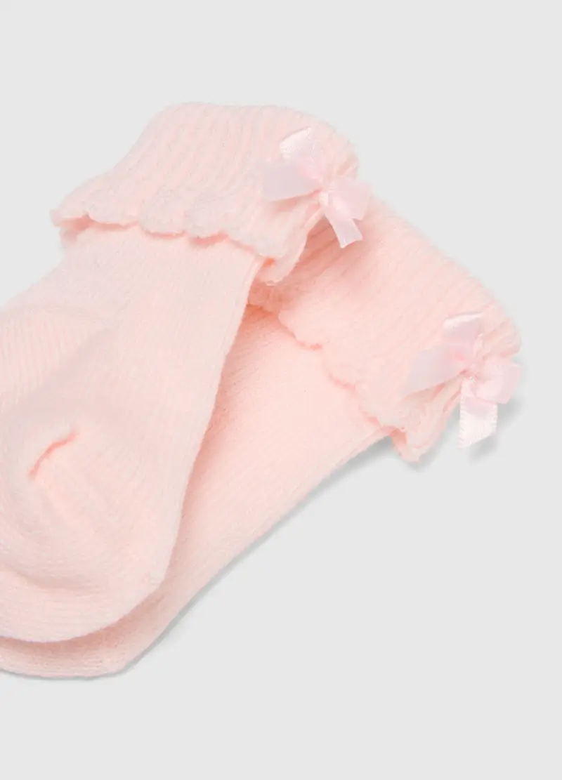 Scarpine In Misto Cotone Elasticizzato Rosa Da Neonata Con Fiocchetto, Rosa, U miniatura 3