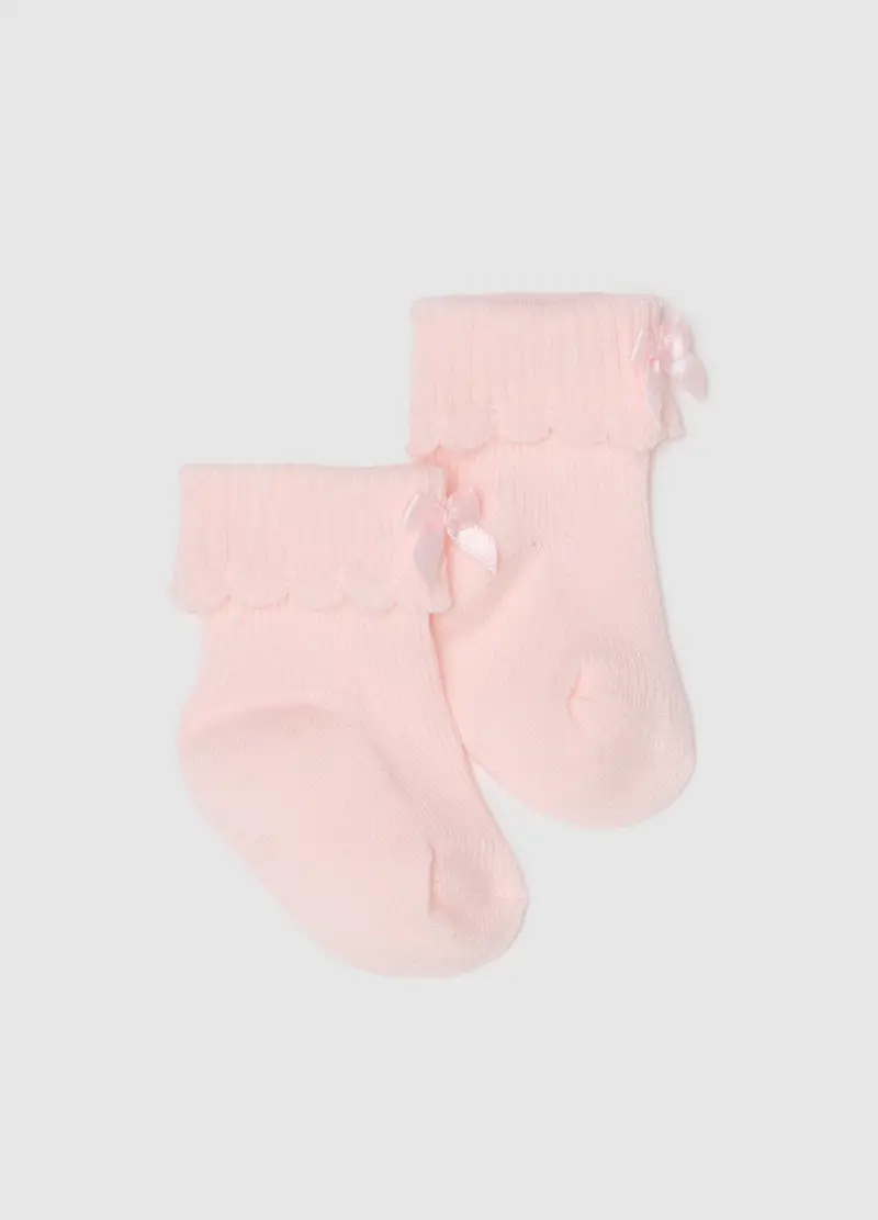 Scarpine In Misto Cotone Elasticizzato Rosa Da Neonata Con Fiocchetto, Rosa, U