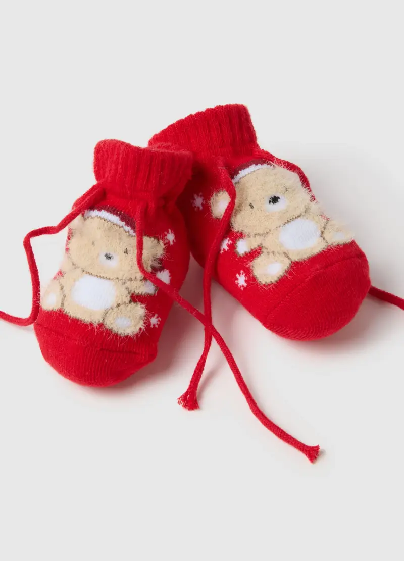 Scarpine Natalizie Da Neonato In Misto Cotone Rosse Elasticizzate, Unisex, Rosso, .U miniatura 3