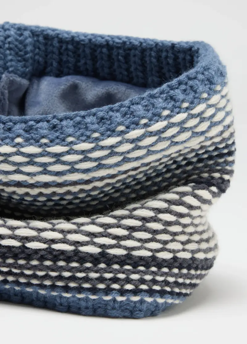 Sciarpa Azzurra In Acrilico A Righe, Bambino, Bianco miniatura 3