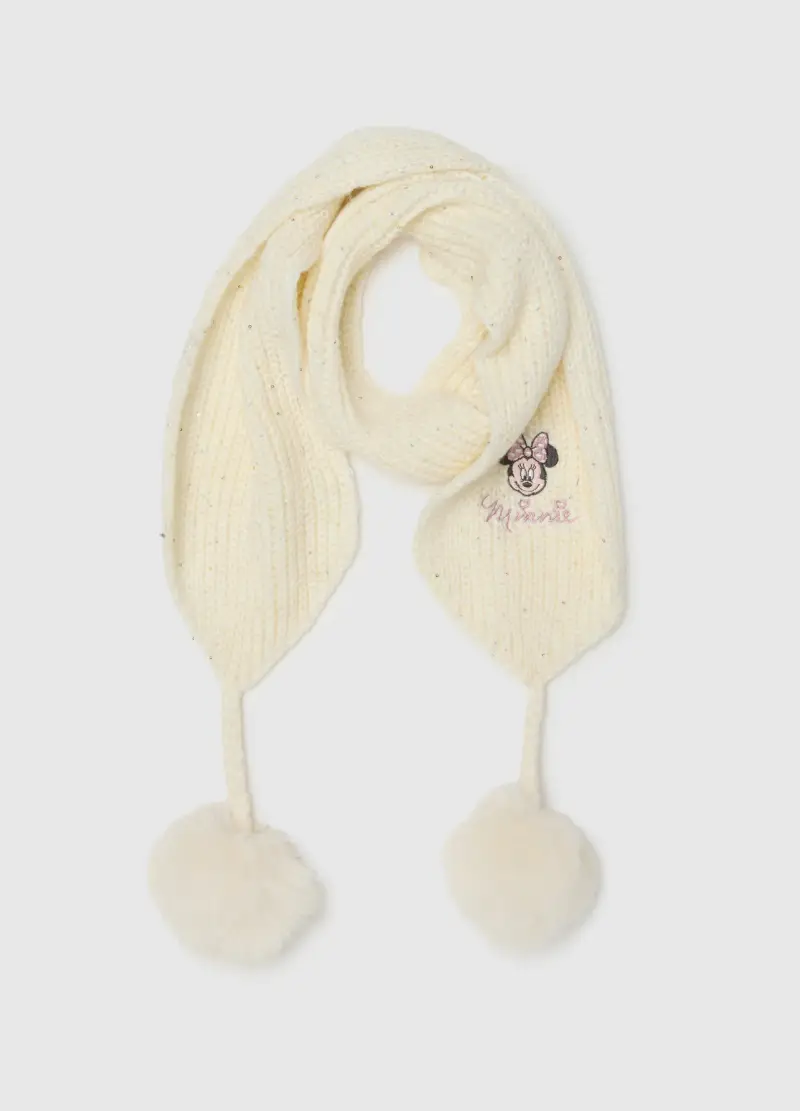 Sciarpa Bianca Da Bambina Con Pon Pon, Bianco