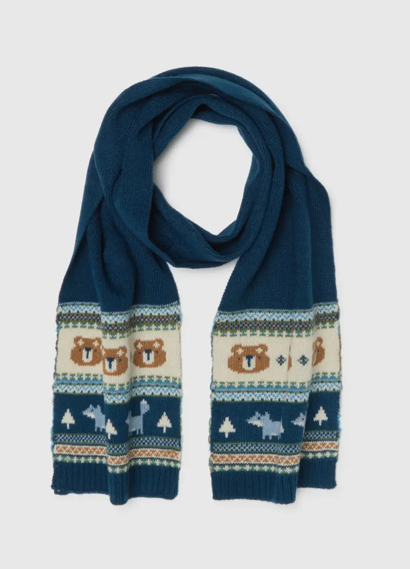 Sciarpa Blu Con Motivo A Orsetti, Bambino, Blu