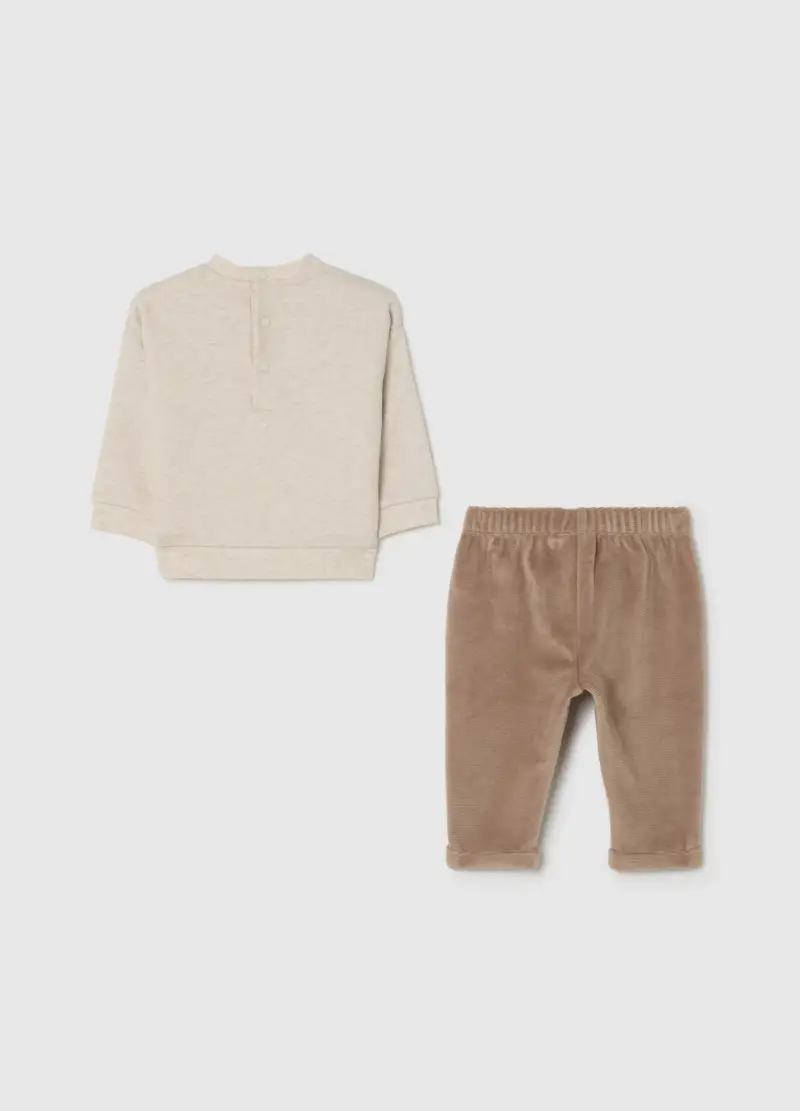 Set Beige In Velour Per Neonato, Bianco miniatura 2