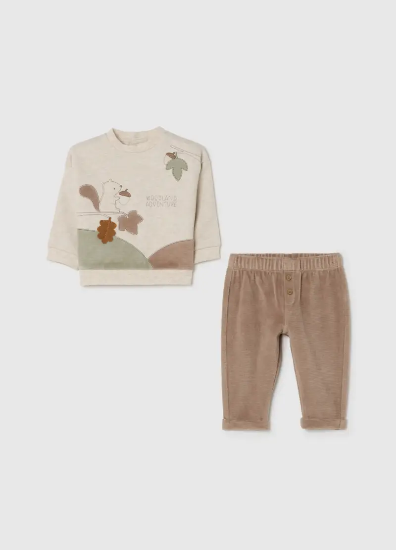 Set Beige In Velour Per Neonato, Bianco