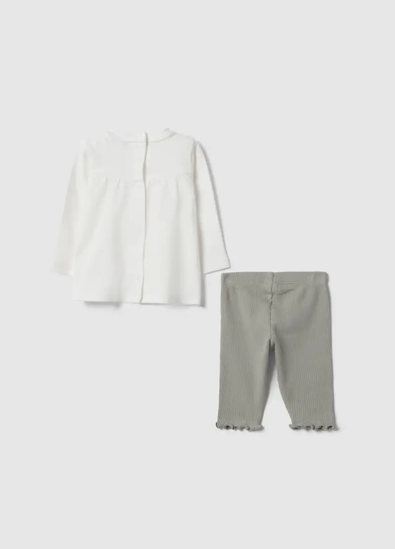 Set Bianco E Grigio In Cotone Organico Per Neonata, Bianco miniatura 2