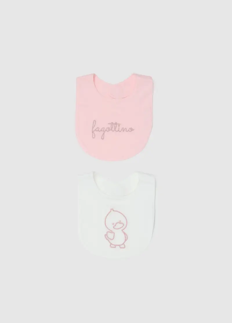 FAGOTTINO, Set Bipack Bavaglino Da Neonato In Puro Cotone Multicolor Con Ricami, Unisex, Multicolor, Taglia: T.U