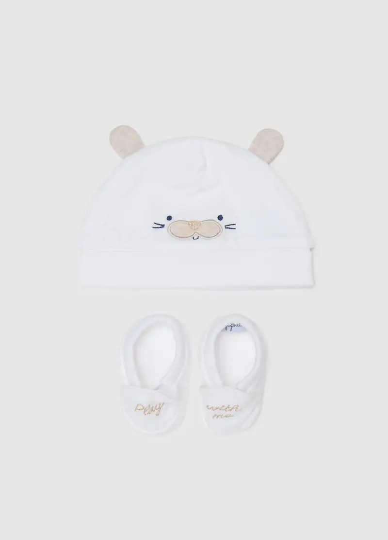 FAGOTTINO, Set Cappellino E Scarpe Da Neonato In Cotone Bianco Con Ricami, Unisex, Bianco, Taglia: ONE SIZE