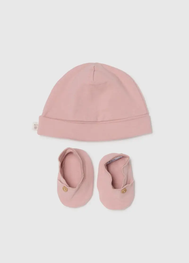 Set Cappellino Scarpette Rosa Da Neonata In Puro Cotone Regular Fit, Rosa