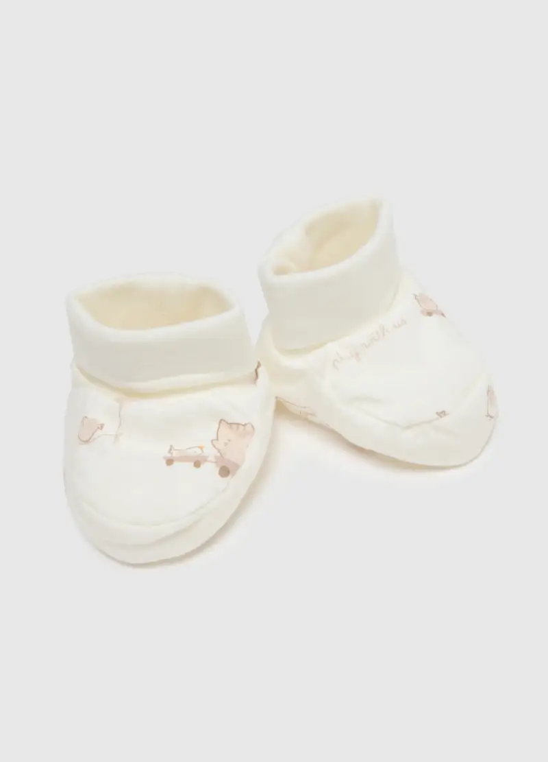 Set Cappellino Scarpine Bianco Da Neonati In Puro Cotone, Neonato, Bianco miniatura 3