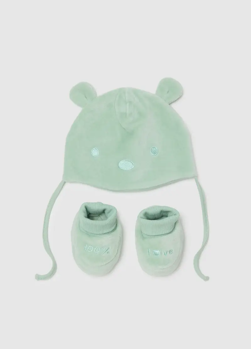 Set Cappello E Scarpine Da Neonato In Cotone Verde, Neonata, Verde