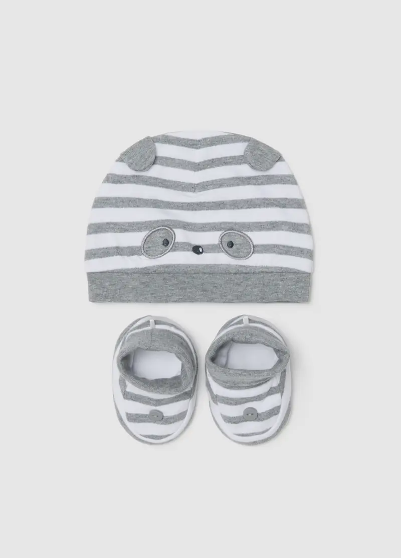 Set Cappello E Scarpine In Misto Cotone Multicolor, Unisex, Multicolor