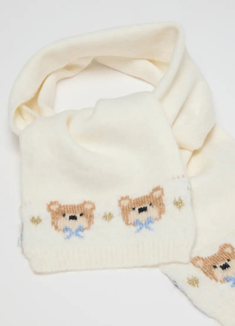 Set Cappello, Guanti, Sciarpa Da Bambina Bianco Con Ricamo, Bianco miniatura 2