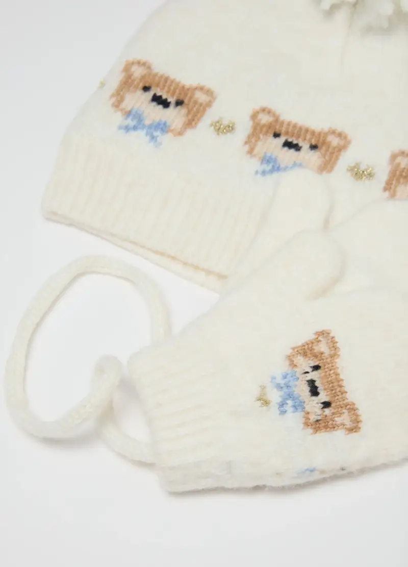 Set Cappello, Guanti, Sciarpa Da Bambina Bianco Con Ricamo, Bianco miniatura 3
