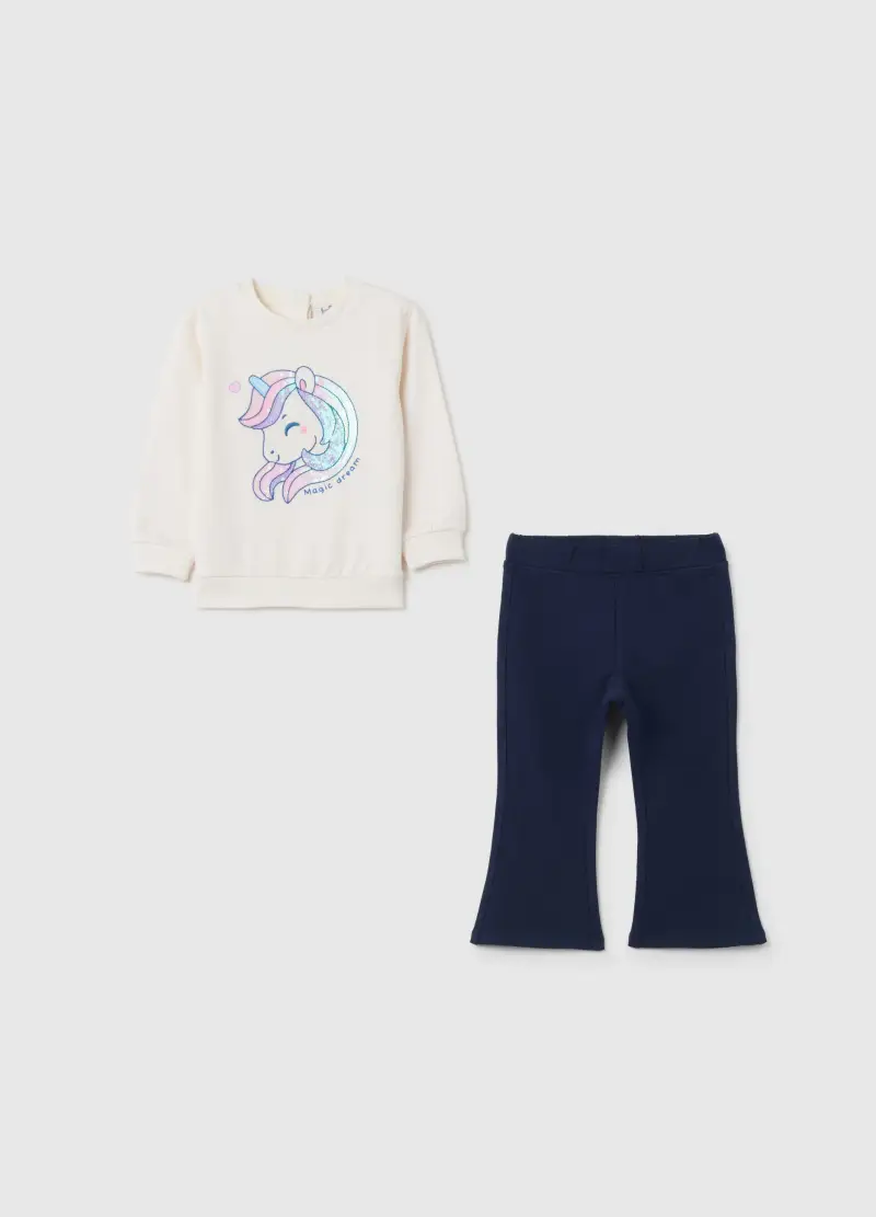 Set Da Bambina In Cotone Blu E Bianco Regular Fit, Bianco