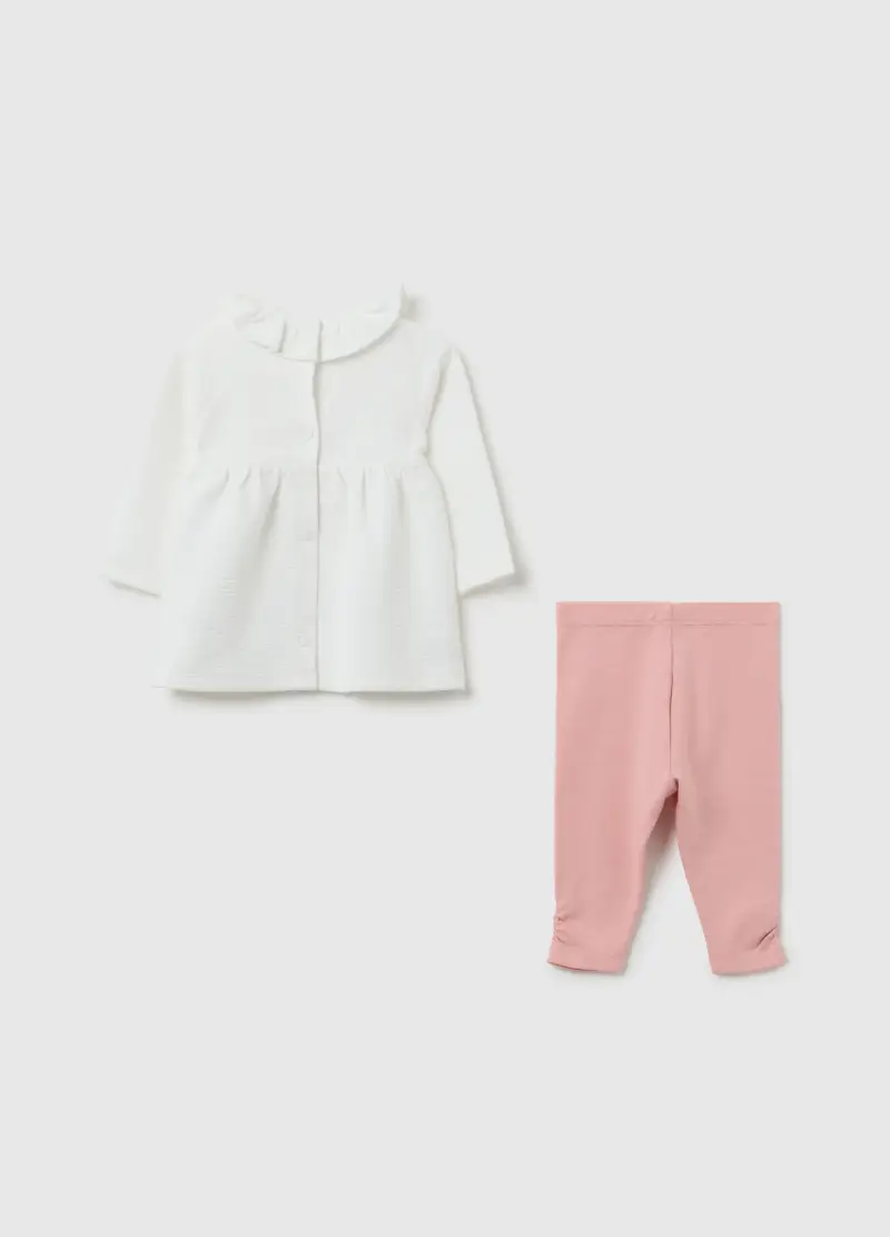 Set Da Neonata In Misto Cotone Bianco E Rosa Elasticizzato, Bianco miniatura 2