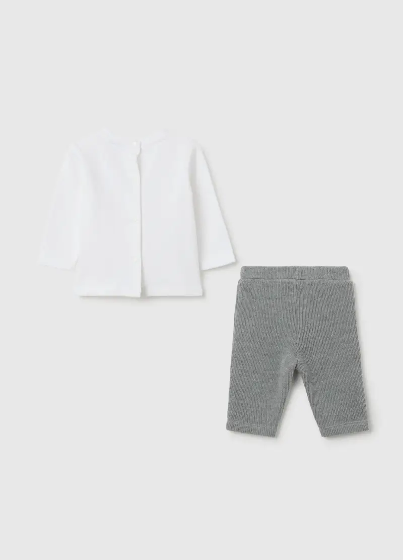 Set Da Neonata In Puro Cotone Bianco E Grigio, Multicolor miniatura 2