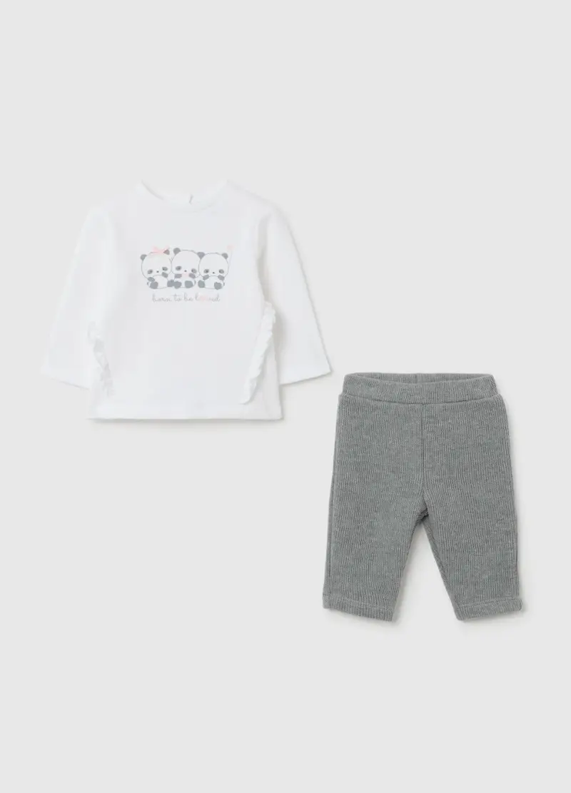 Set Da Neonata In Puro Cotone Bianco E Grigio, Multicolor