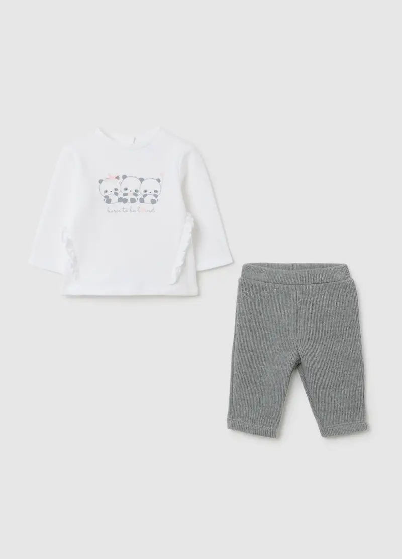 Set Da Neonata In Puro Cotone Bianco E Grigio, Multicolor