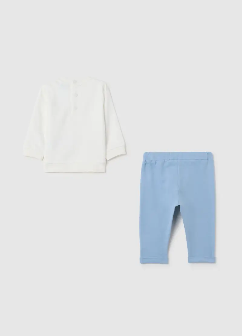 Set Da Neonato In Puro Cotone Bianco E Azzurro, Bianco miniatura 2