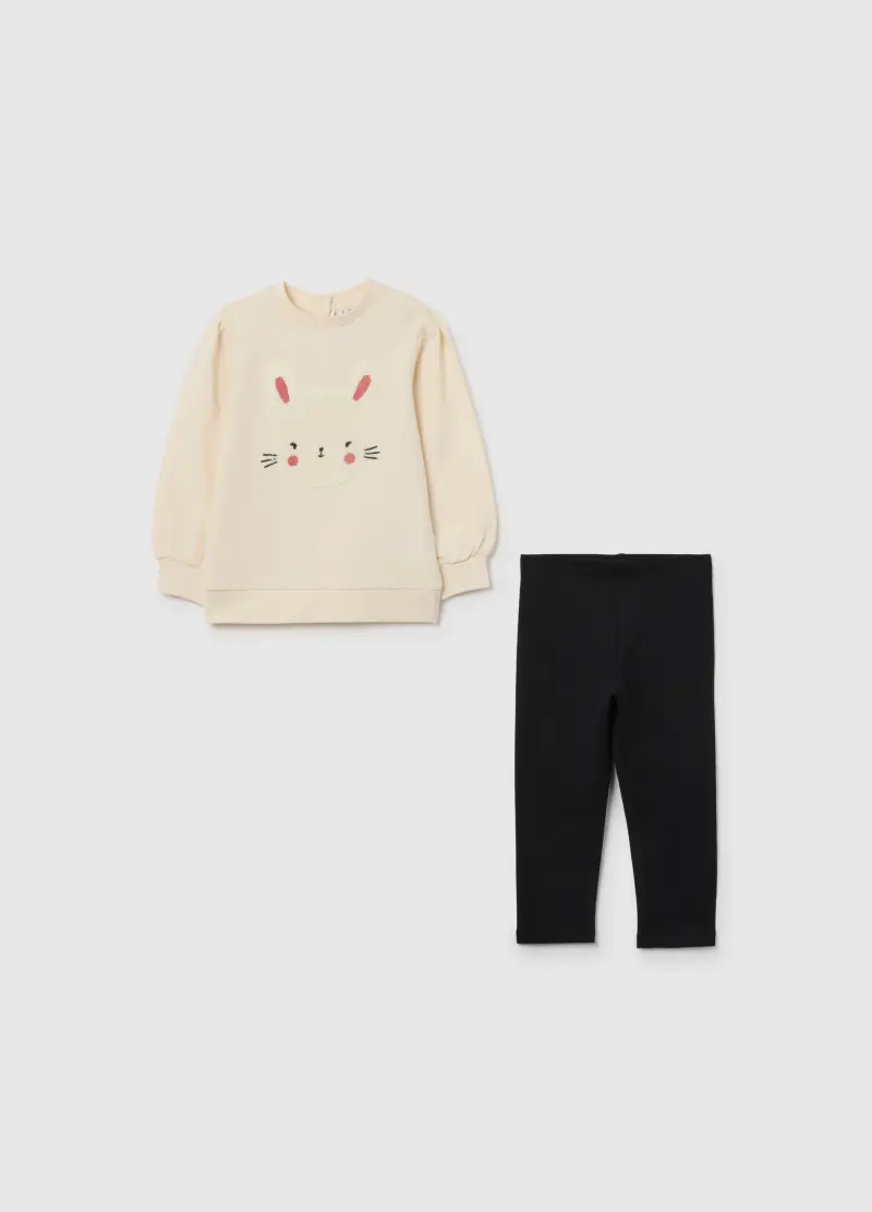 Set Felpa Leggings Per Bimbe In Cotone Multicolor Regular Fit, Bambina, Multicolor