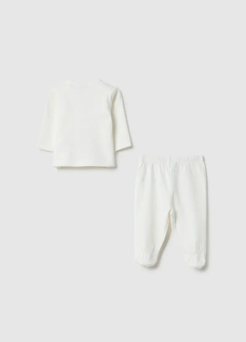 Set Felpa Pantalone In Puro Cotone Bianco Per Neonati Con Ricami, Unisex, Bianco miniatura 2