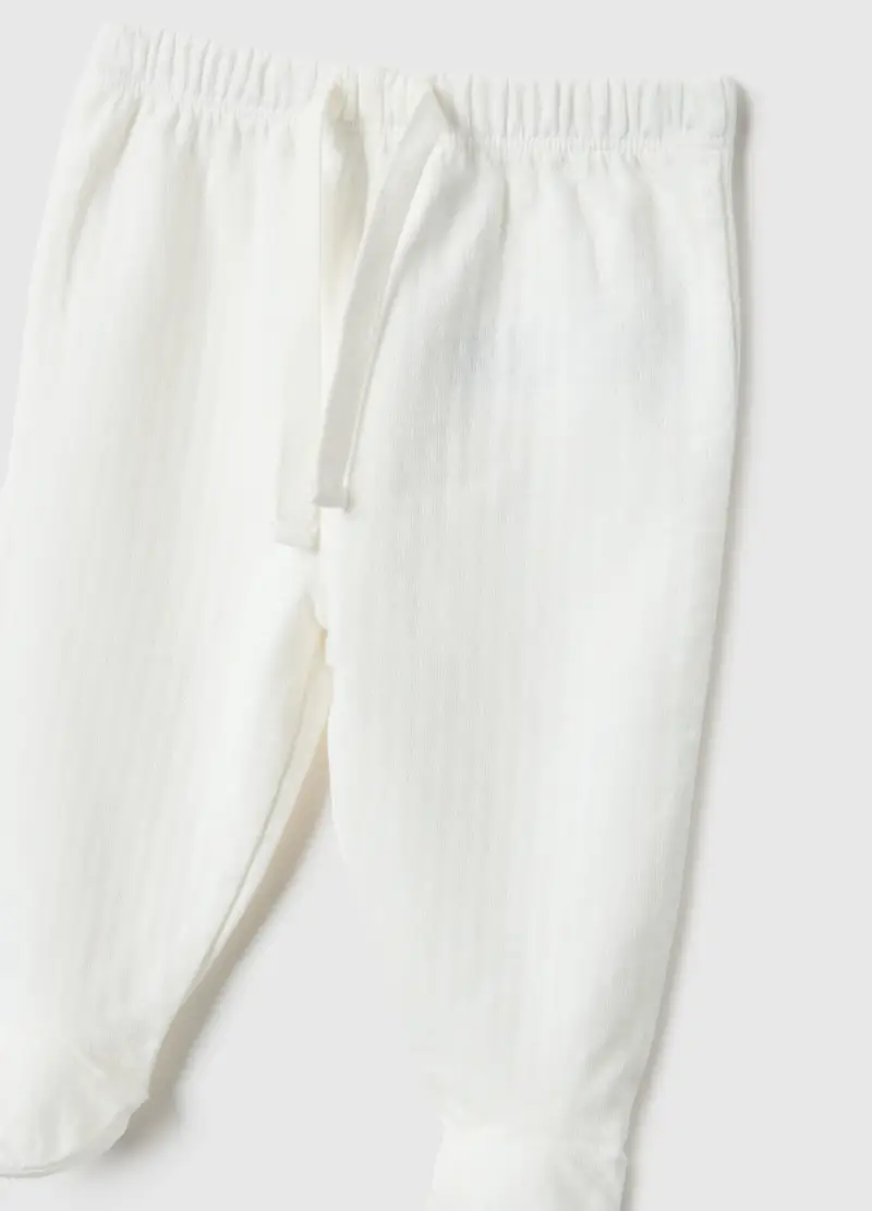 Set Felpa Pantalone In Puro Cotone Bianco Per Neonati Con Ricami, Unisex, Bianco miniatura 3