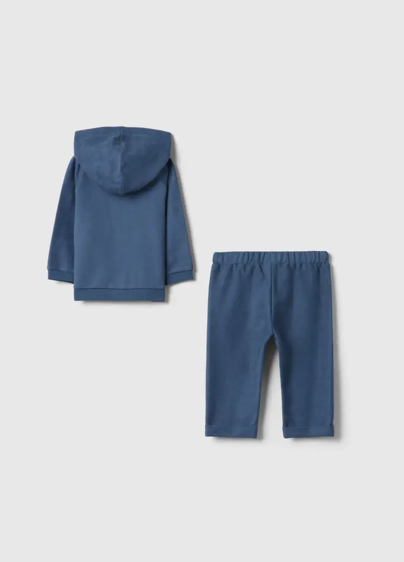 Set Felpa Pantalone In Puro Cotone Blu Per Neonati, Neonato, Blu miniatura 2