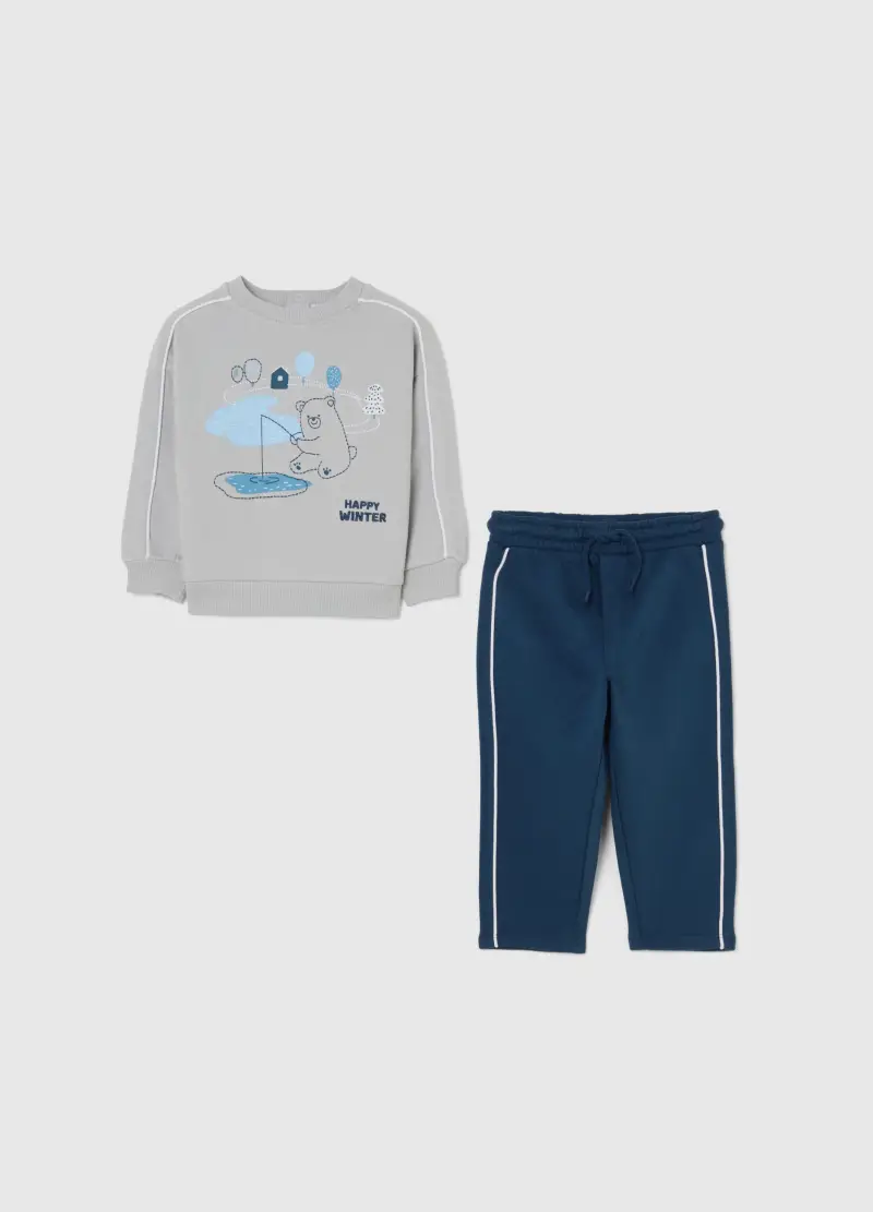 Set Felpa Pantalone Multicolor Da Bimbo In Puro Cotone Regular Fit, Bambino, Multicolor