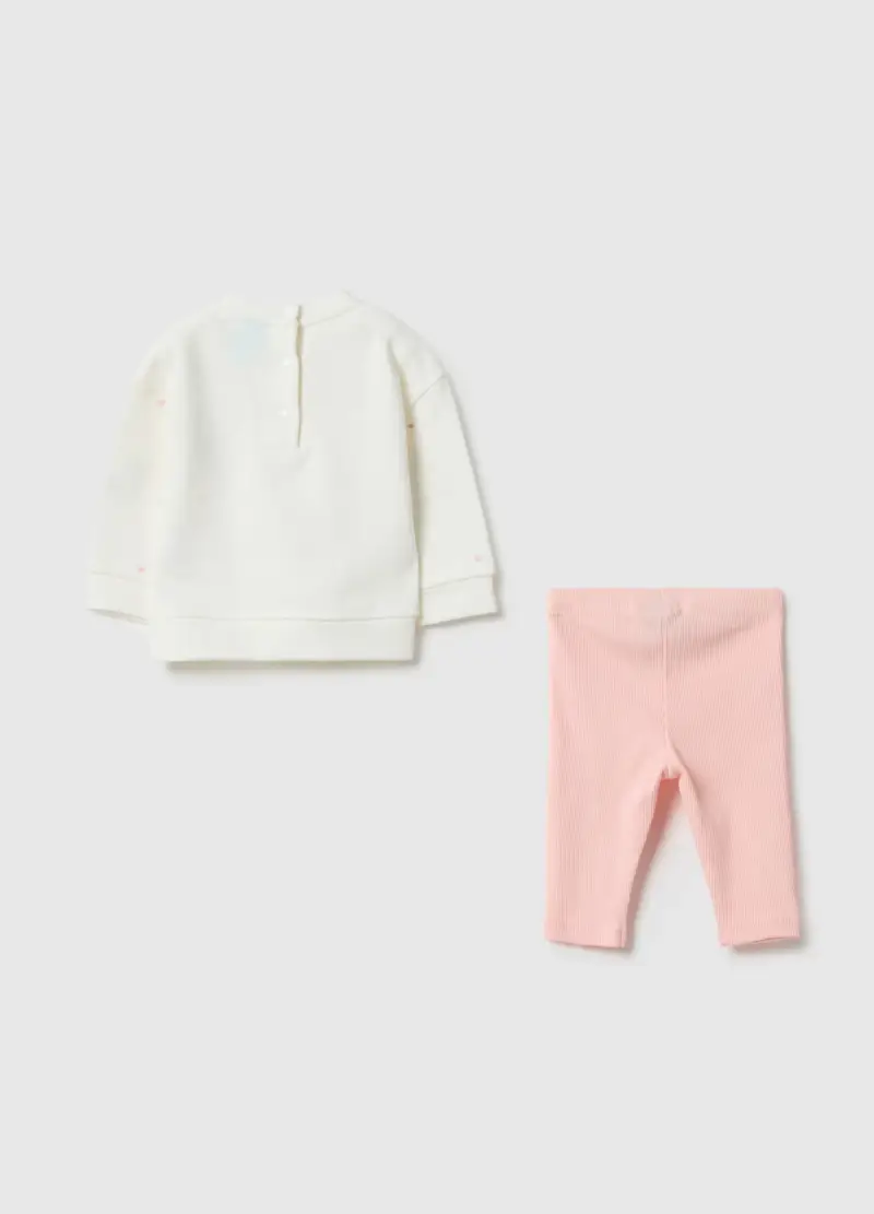 Set Felpa Pantalone Multicolor Da Neonata In Puro Cotone Con Stampa, Multicolor miniatura 2