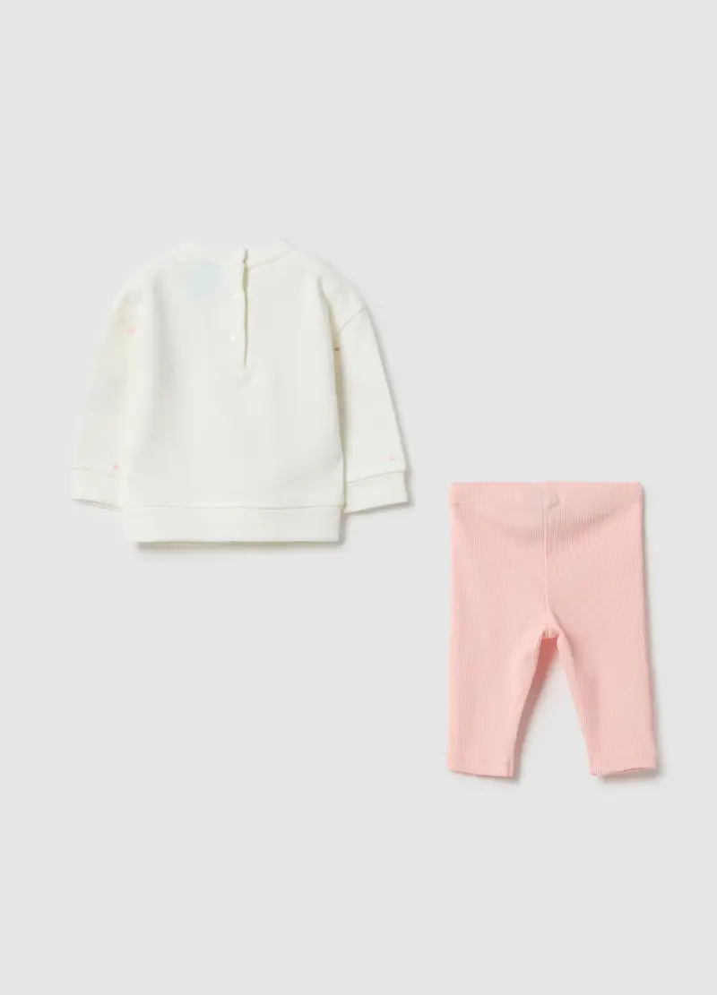 , Set Felpa Pantalone Multicolor Da Neonata In Puro Cotone Con Stampa, Multicolor miniatura 2